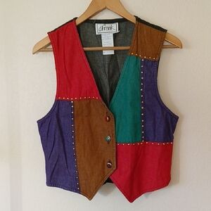 Vintage Patchwork Denim Vest With Studs D. Frank